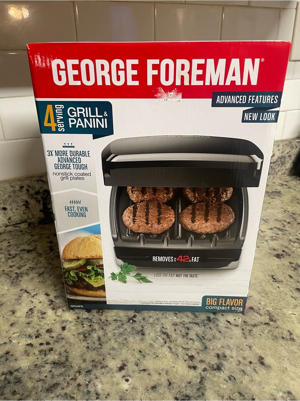 New George Foreman Grill & Panini - 4 serving kitchen camp healthy cooking gift